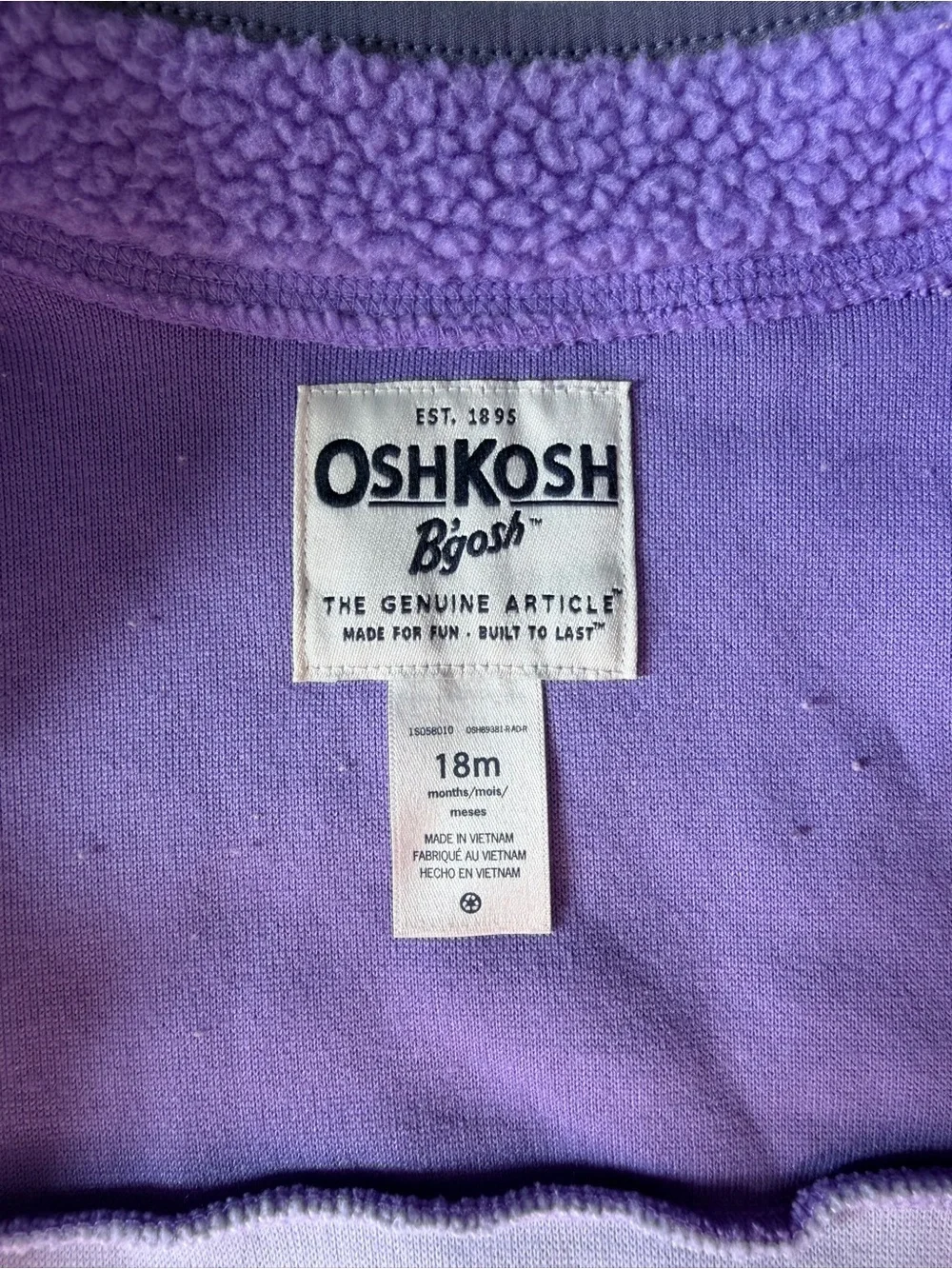 OshKosh B'gosh Lavender and Light Purple Sherpa Zip Jacket